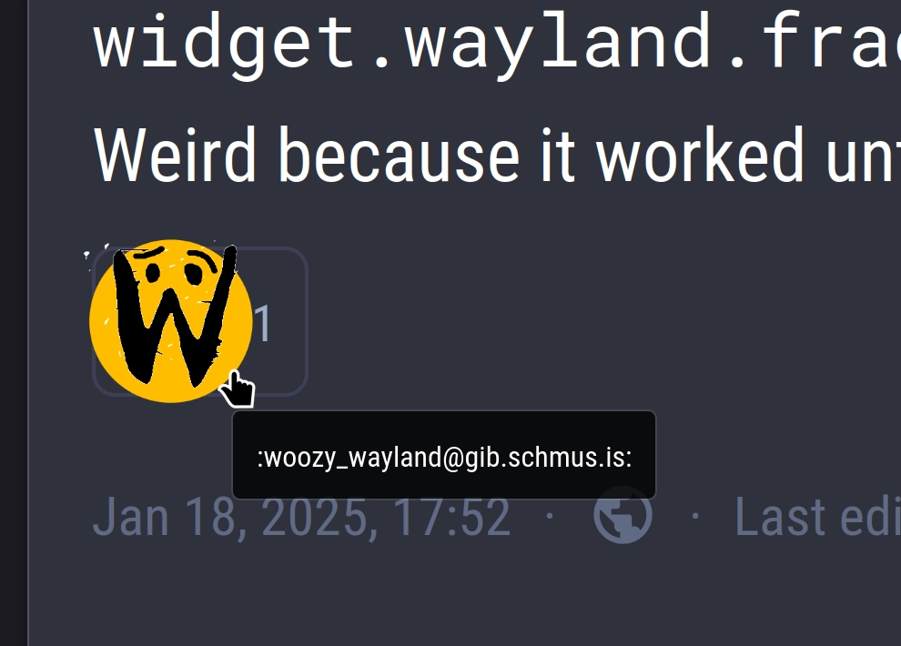 Vel reacted with a woozy Wayland emoji where the W forms the mouth.