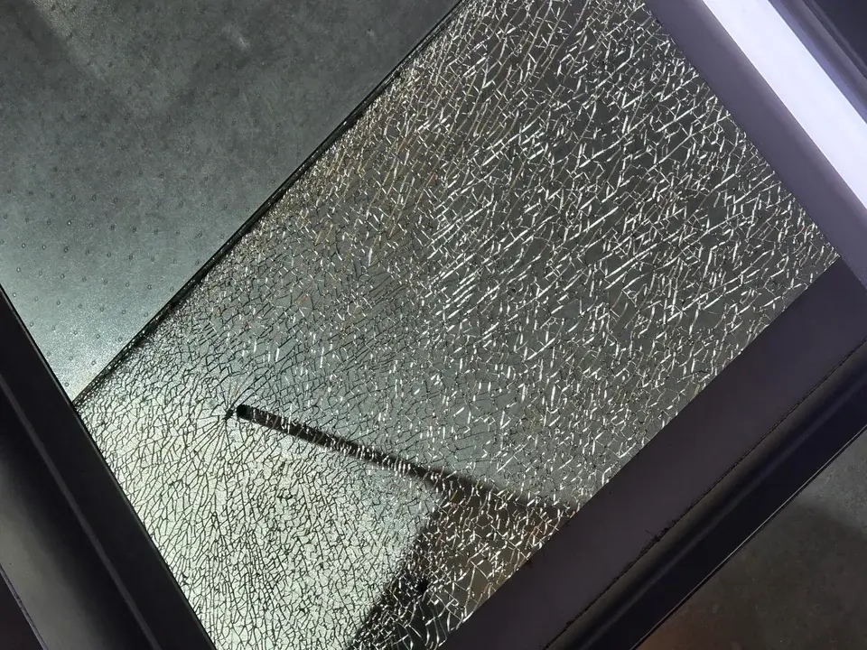 Close-up of one of the shattered tiles.