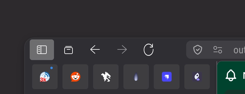 Part of Firefox's title bar, showing the buttons for sidebar, back, forward and refresh. The refresh icon is weirdly stretched vertically.