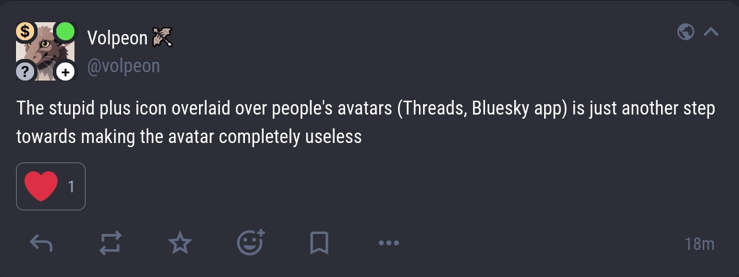 A post by me, but my avatar has circle overlays on each corner, making my character very hard to see.