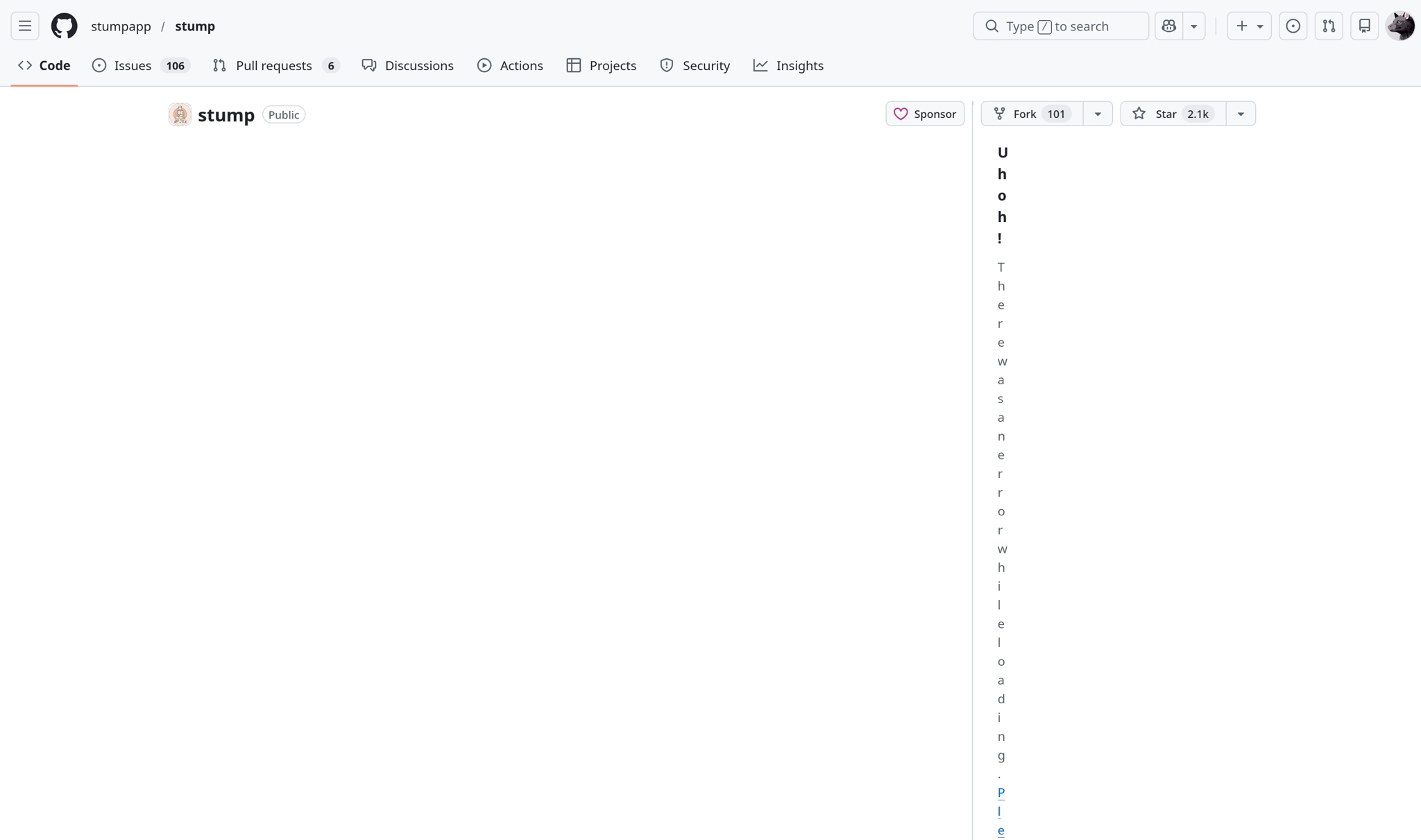 A GitHub repository page looking messed up.
