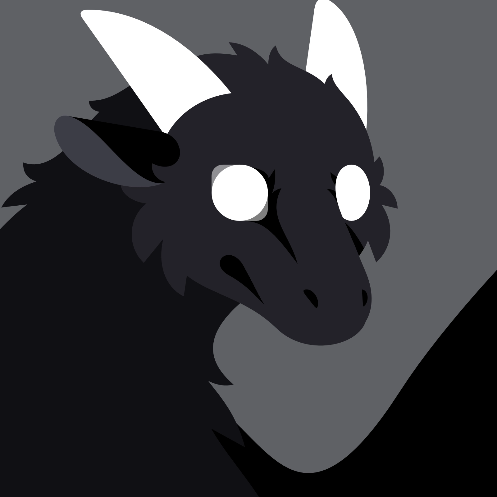 Grayscale vector art of a furred wyvern with glowing white eyes.