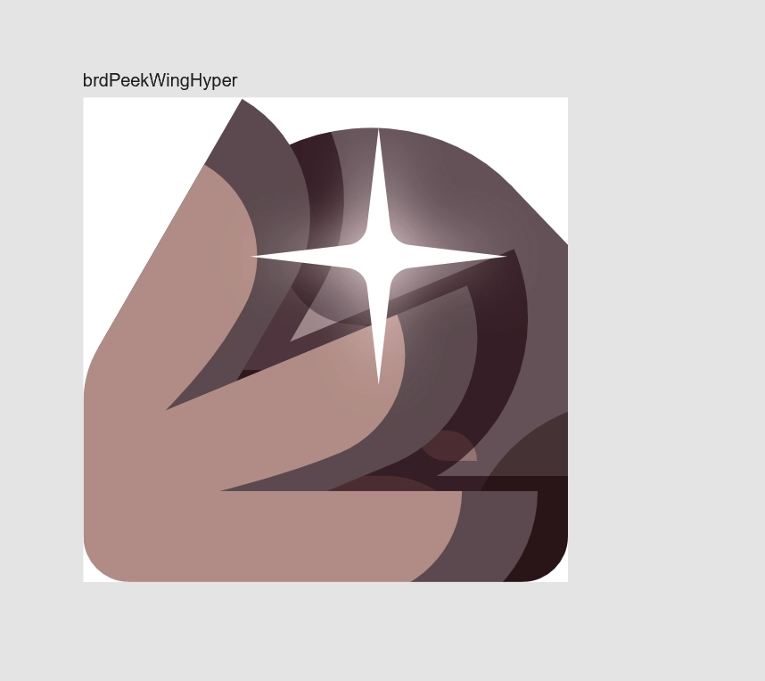 Emoji of a bird peeking through its wing feathers. The eye is sparkling and glowing