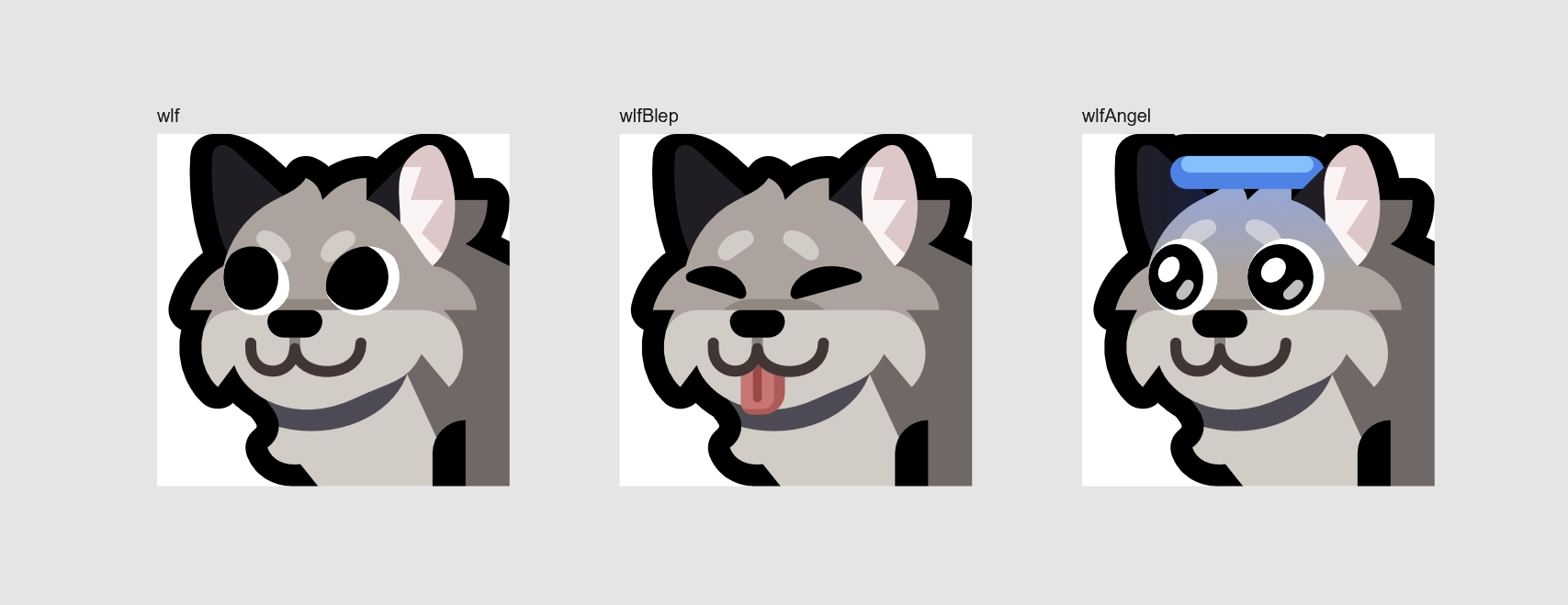 3 emojis depicting a gray wolf.