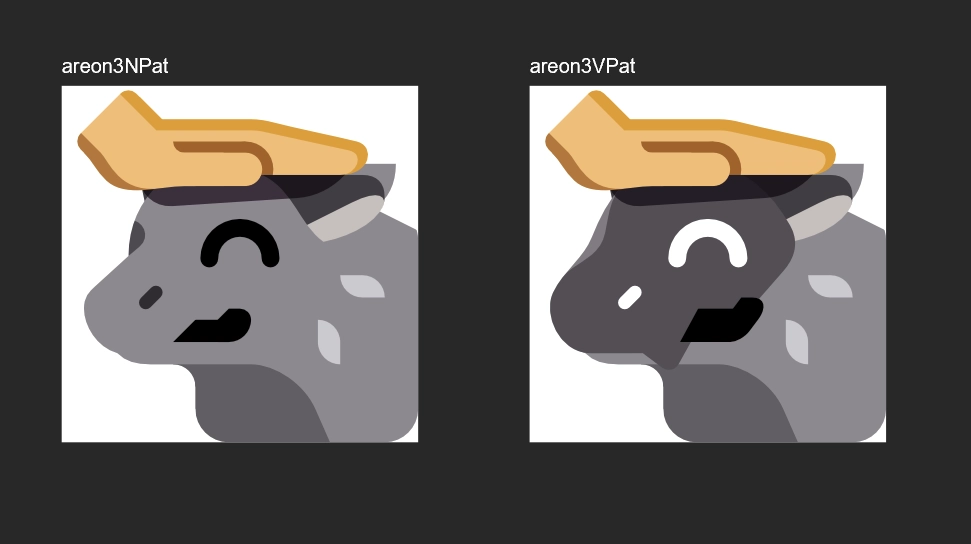 2 emojis showing Areon, a werewolf-like creature, being pet. He looks happy.