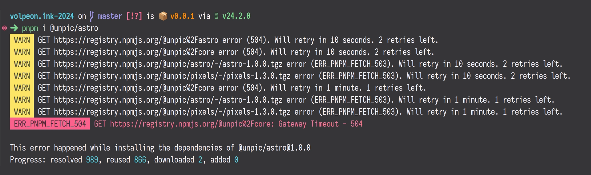 Trying to install an npm package, but npm has issues due to Google and Cloudflare outages.