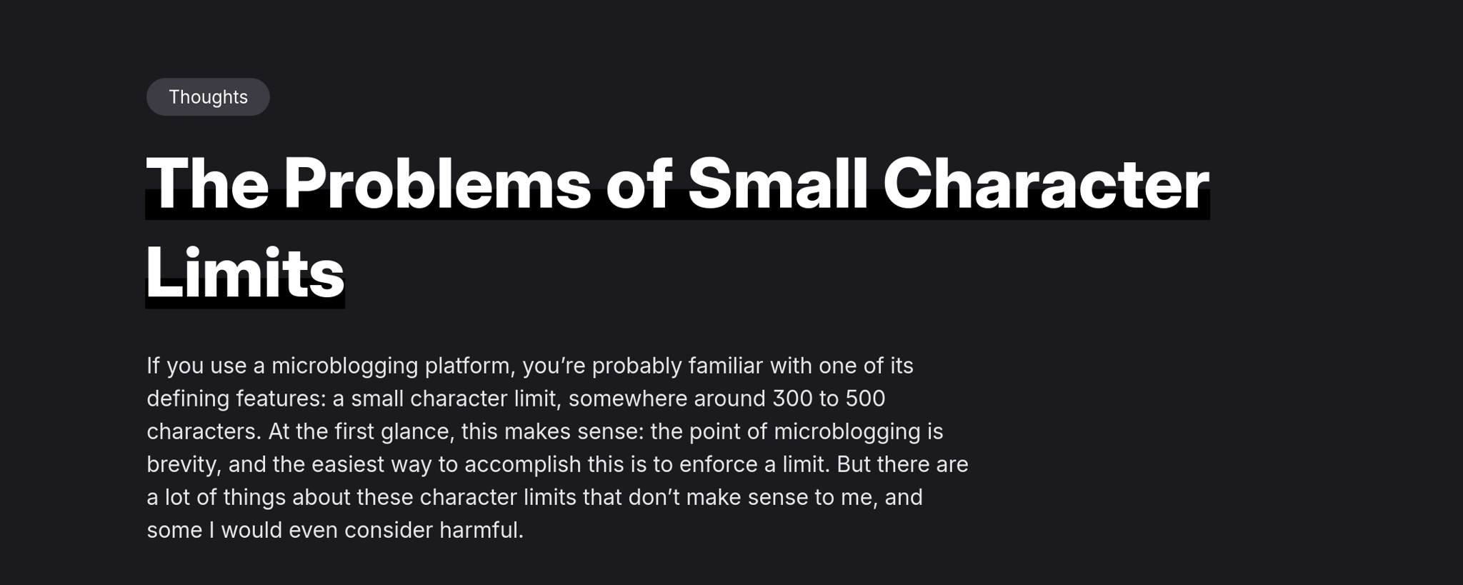 Part of a document titled "The Problems of Small Character Limits".