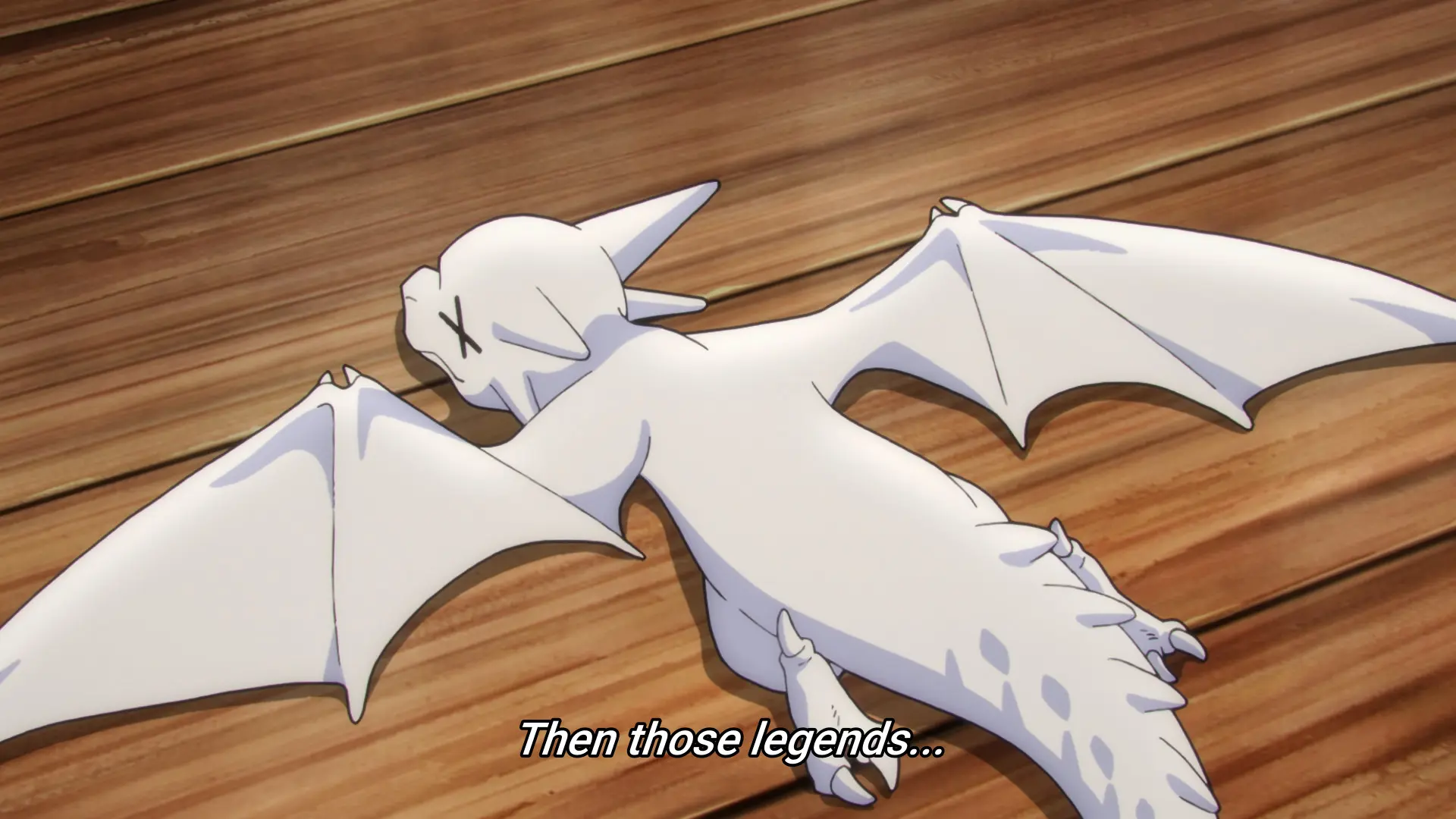 Screenshot from the anime "Yarinaoshi Reijou wa Ryuutei Heika wo Kouryakuchuu" showing a small white dragon lying on its stomach.