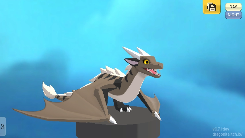 Same 3D model of my wyvern character, but now some colors are slightly different. Most notable differences: the ears are pink on the inside, and the claws on the feet are white.