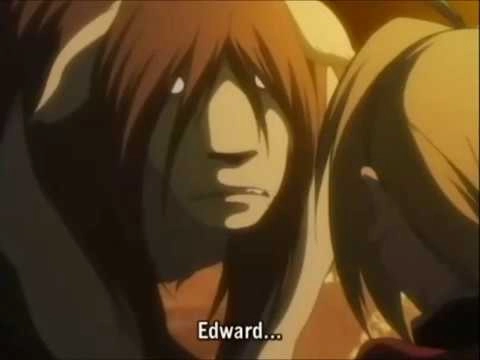 Screenshot of "Full Metal Alchemist" showing a girl dog hybrid who used to be separate entities. The episode it's from is heart-wrenching.