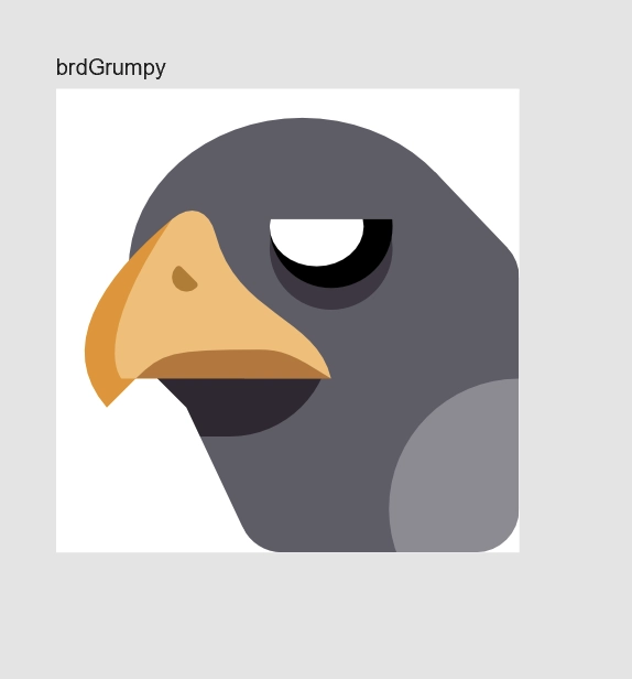 Emoji of a grumpy gray bird.