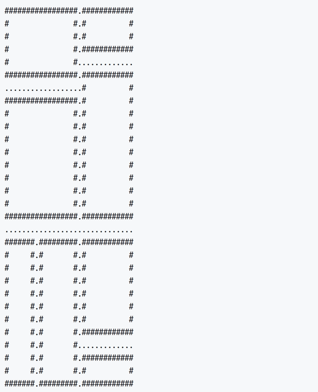 Some ASCII output of a quadratic map showing a bunch of rectangles placed in a quadratic map.