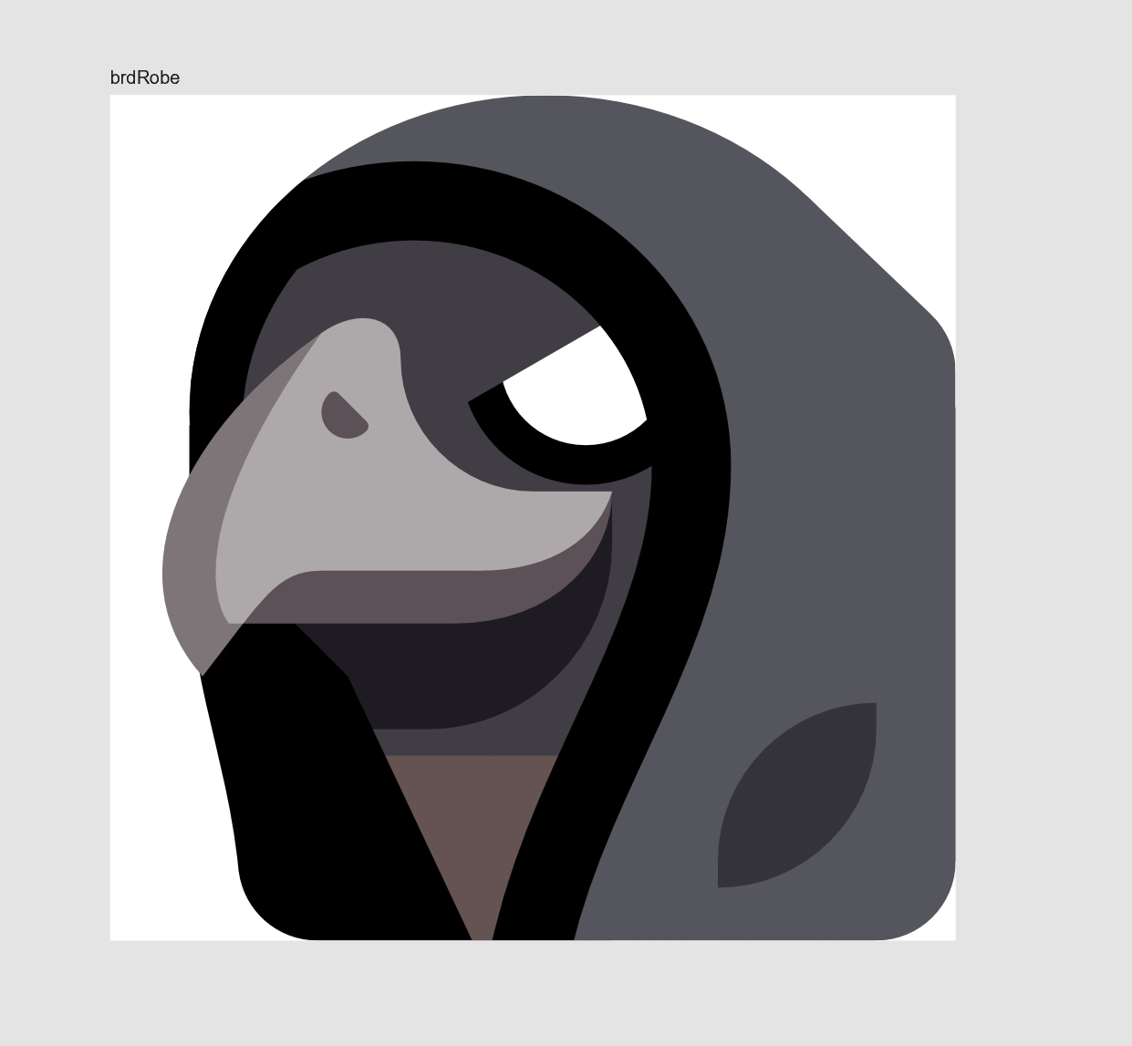 Emoji of a bird wearing a dark gray robe with an evil grin.