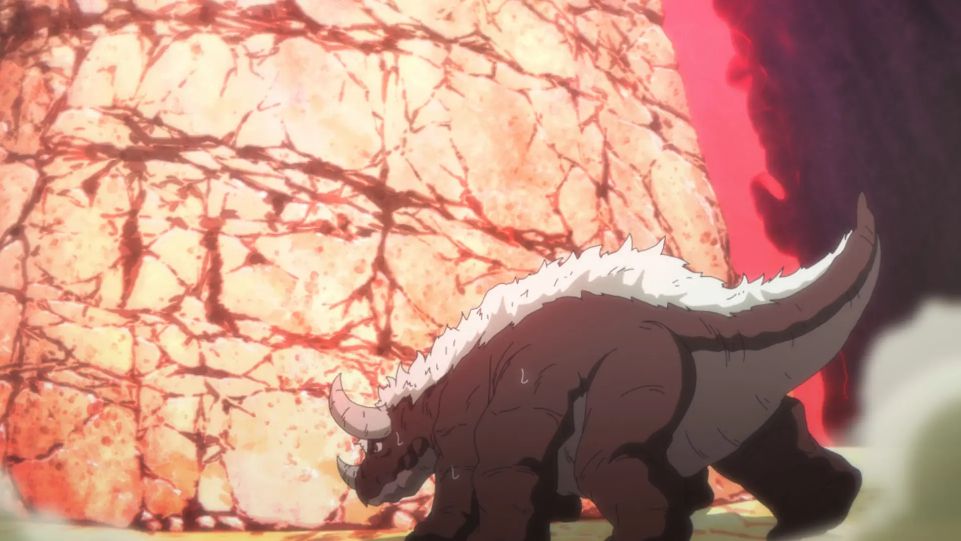 The quadrupedal creature in question, looking like a heavy horned dinosaur with 6 legs.