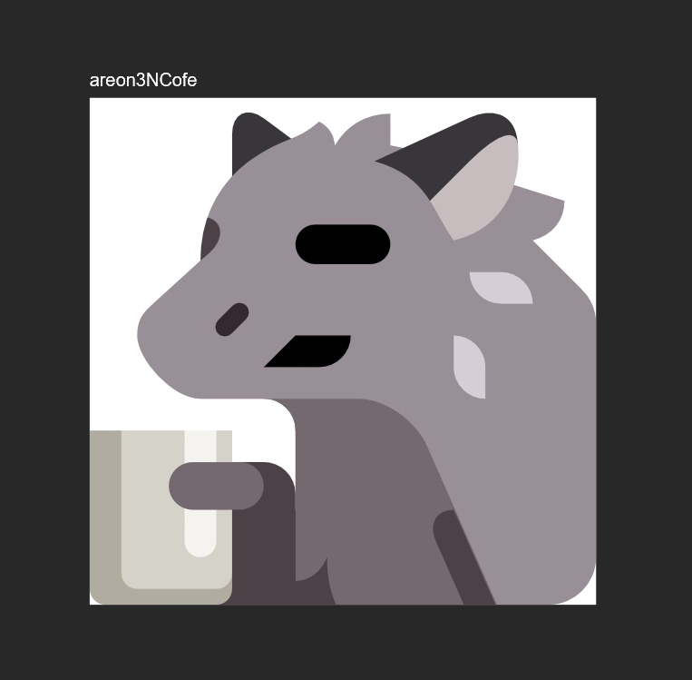 Emoji of Areon, a werewolf-like creature, with a sleepy expression holding a mug.