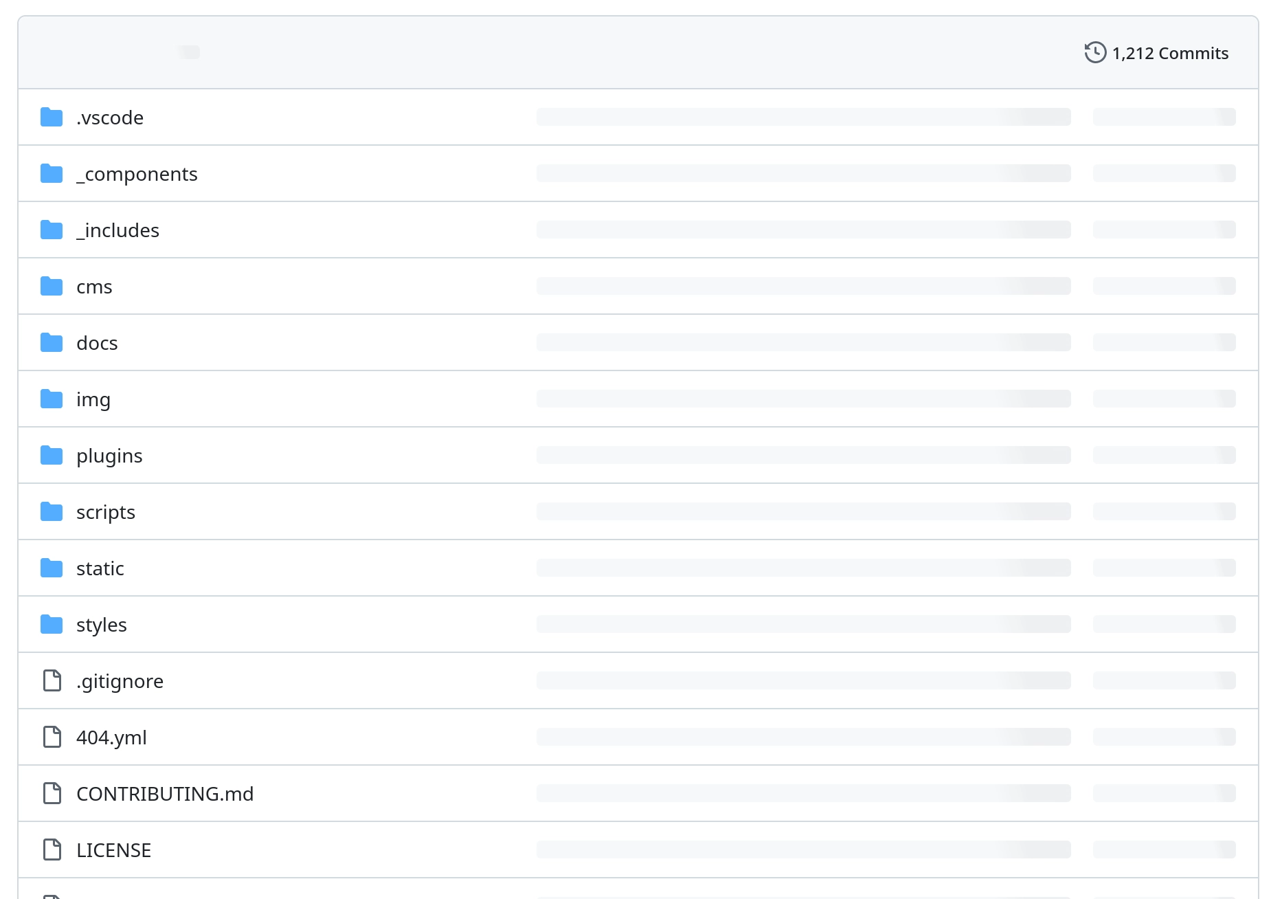 GitHub file browser, but only half the data has loaded while the rest shows placeholders.