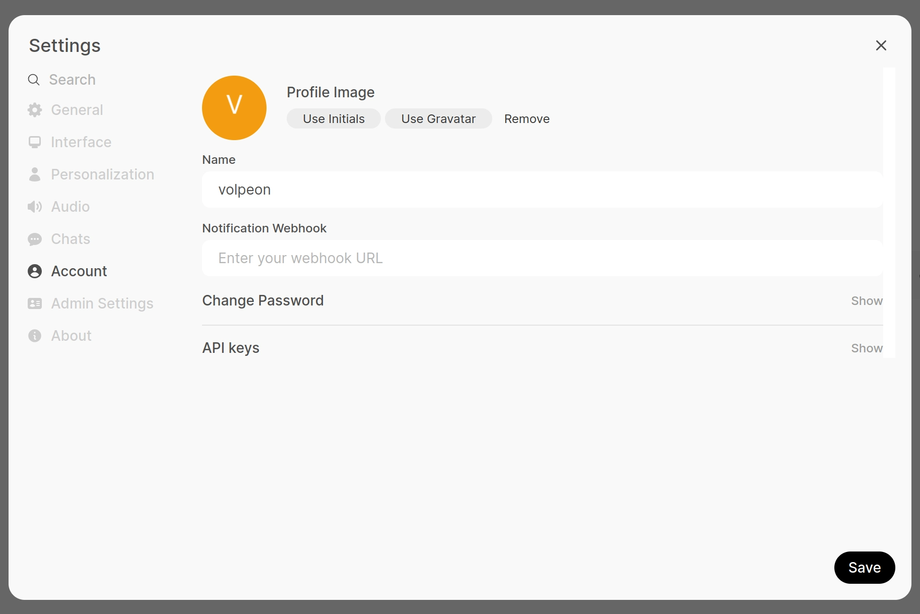 A settings dialog, with categories on the left side. All except for the selected one are a very light gray on white, making them almost invisible.