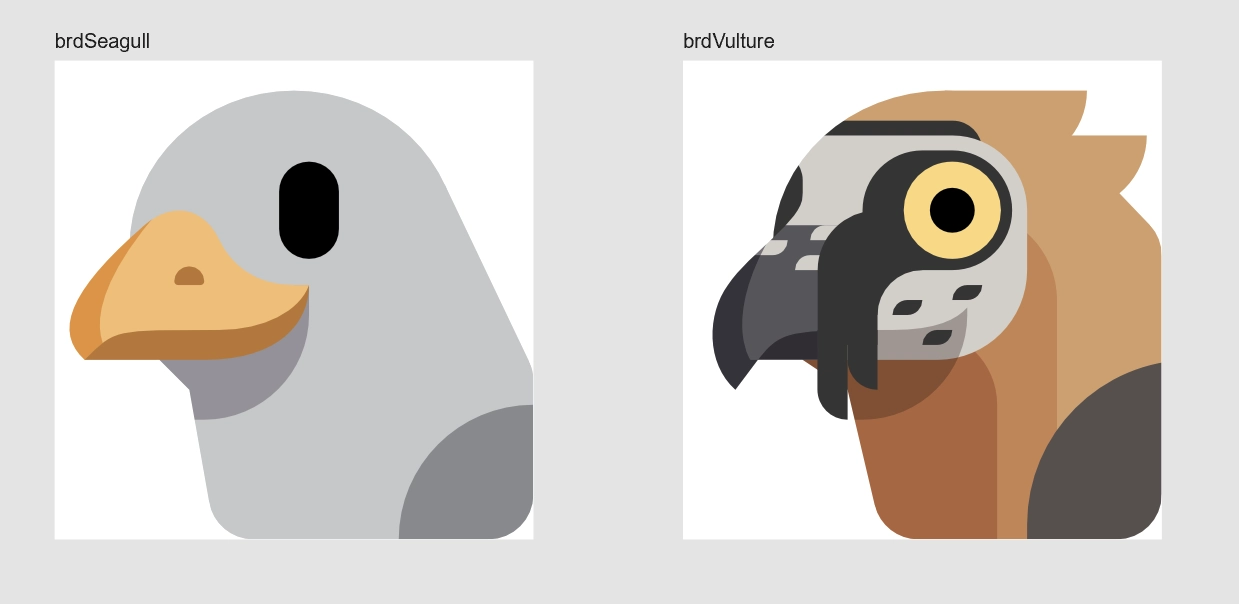 Emojis of a seagull and a bearded vulture.