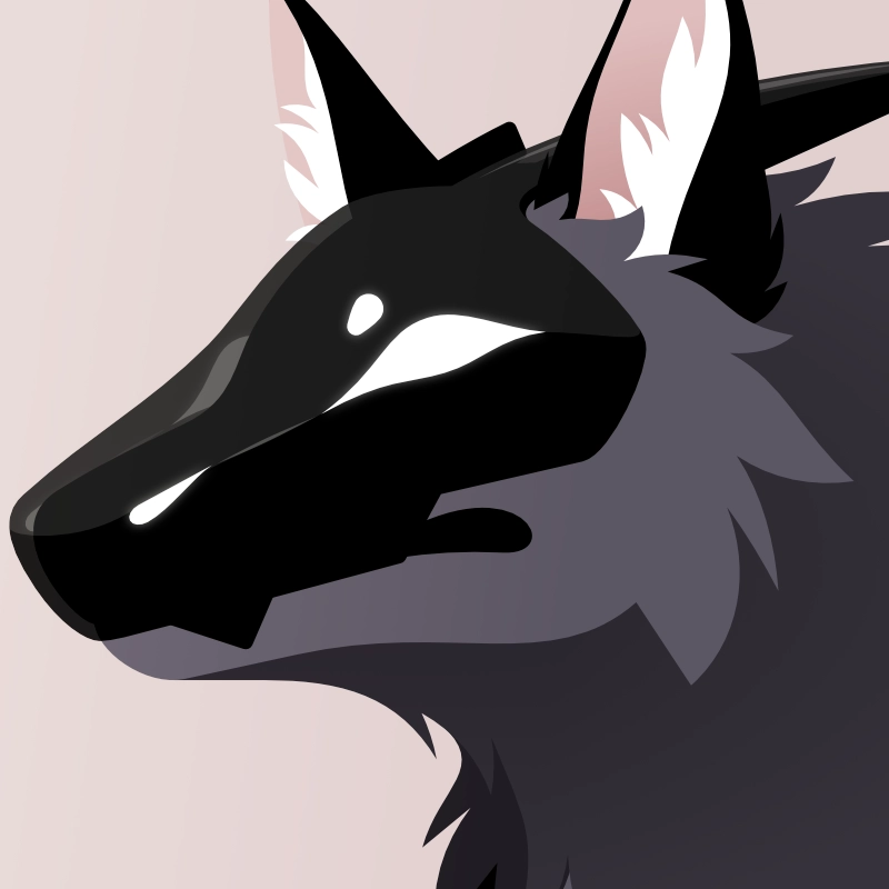 Vector art of a grey wolf-like creature with a black visor on its face. There are white eyes rendered on the visor.