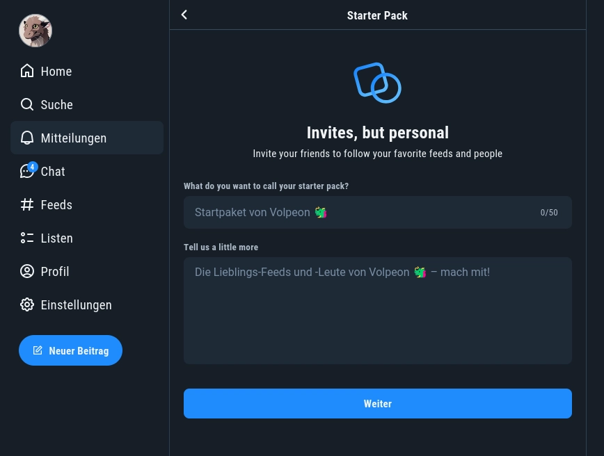 Bluesky page showing a starter pack editor.