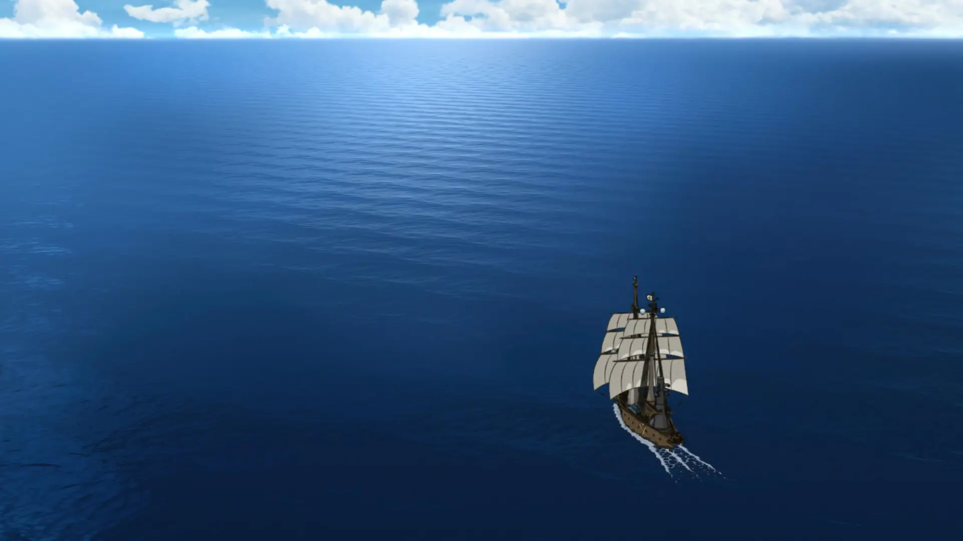 Anime showing a ship on the sea. The reflected light reveals that the waves aren't truly random.