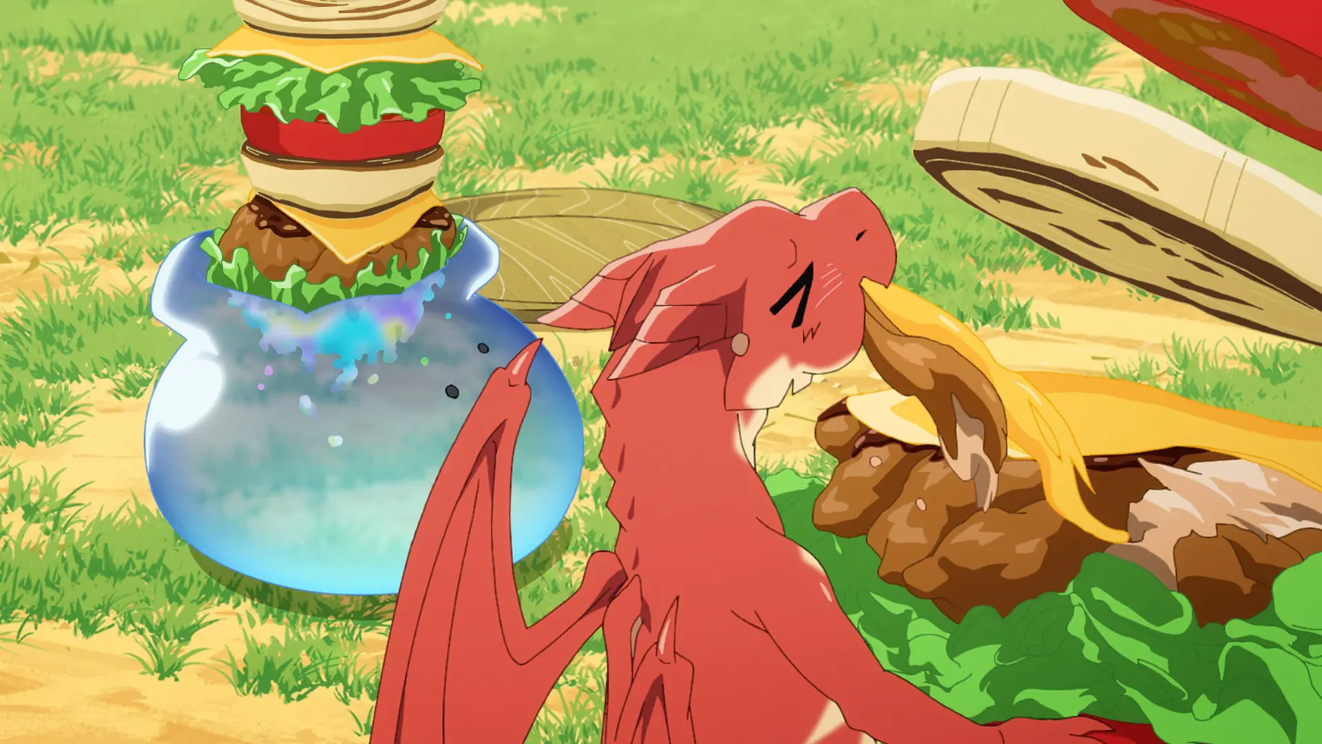 Same anime, same dragon. He's eating a hamburger.