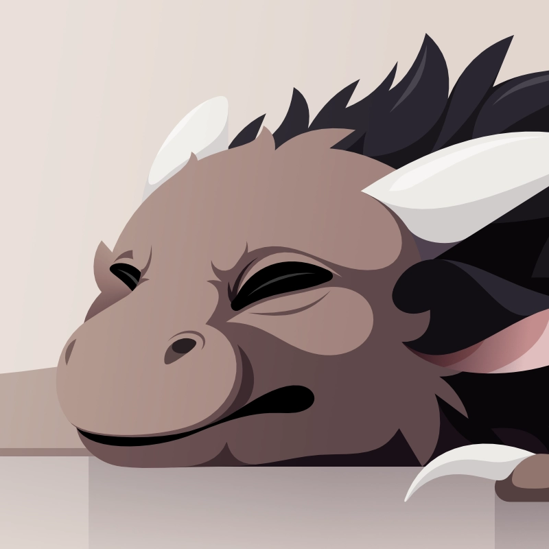 Vector art of a brown furred wyvern lying flat on the ground with its eyes closed.