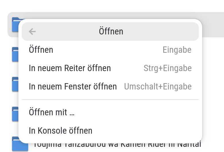 Screenshot of the submenu when you click "Open". Rather than being a secondary popup which coexists with the original menu and keeps it accessible, it replaces the original menu and requires clicking a button to return.