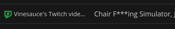Screenshot showing an entry in my RSS feed reader.
Feed: Vinesauce's Twitch video RSS
Title: Chair F***ing Simulator,...