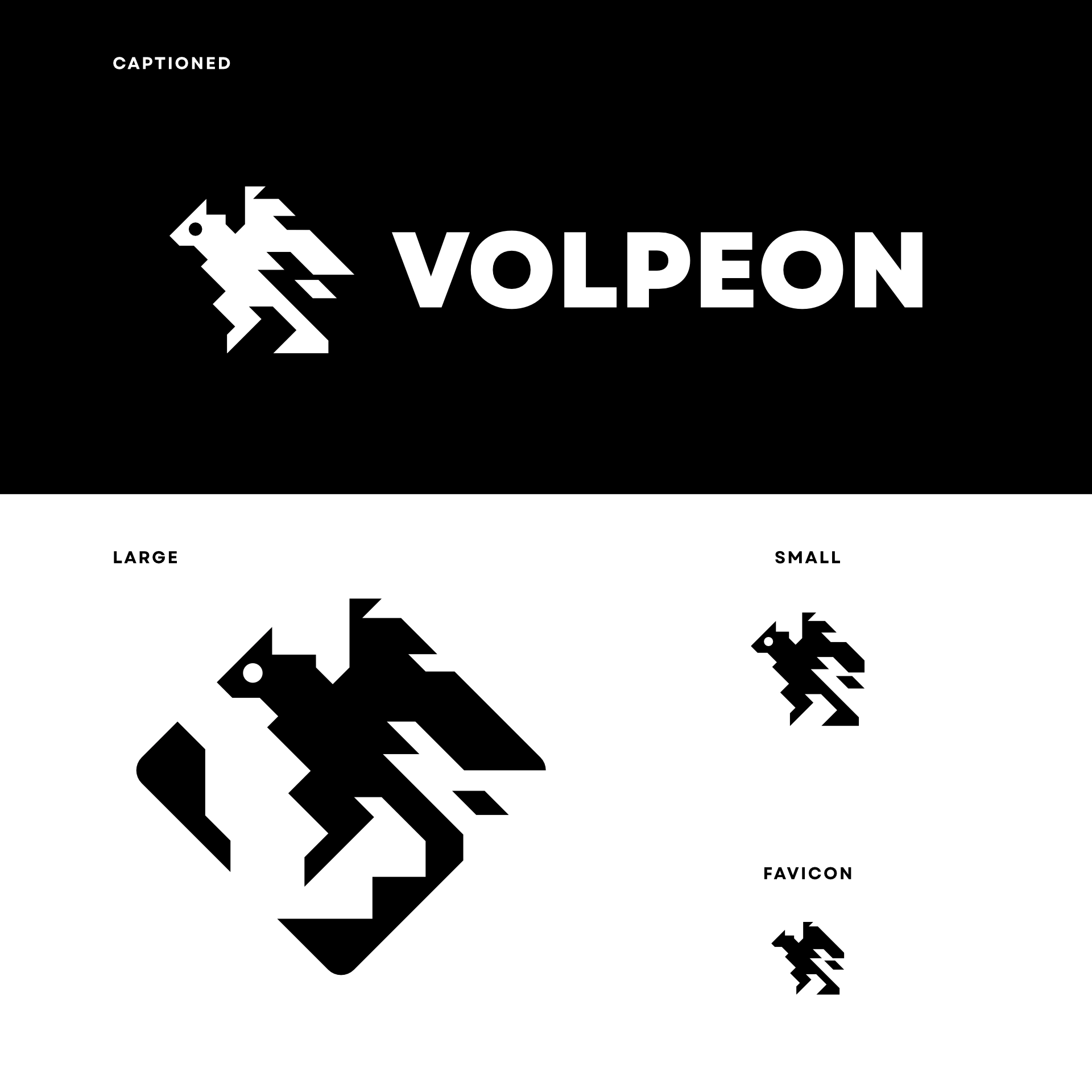 A showcase of my logo, which depicts a dragon/bird-like creature mid-air. It's stylized to only use multiples of 45° for the line angles.
There is - with decreasing fidelity - the full version, a smaller version with my name, another without my name, and the favicon.