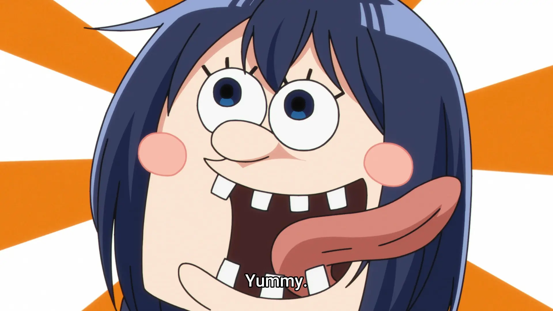 Same anime. You see the protagonist making an extremely silly face while saying "Yummy."